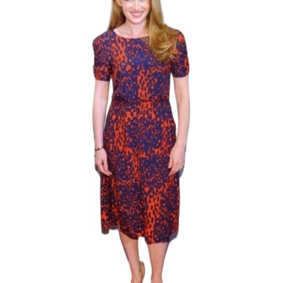 ASOS red/navy print dress  abstract animal print viscose short sheath dress sz 8 - Picture 9 of 10